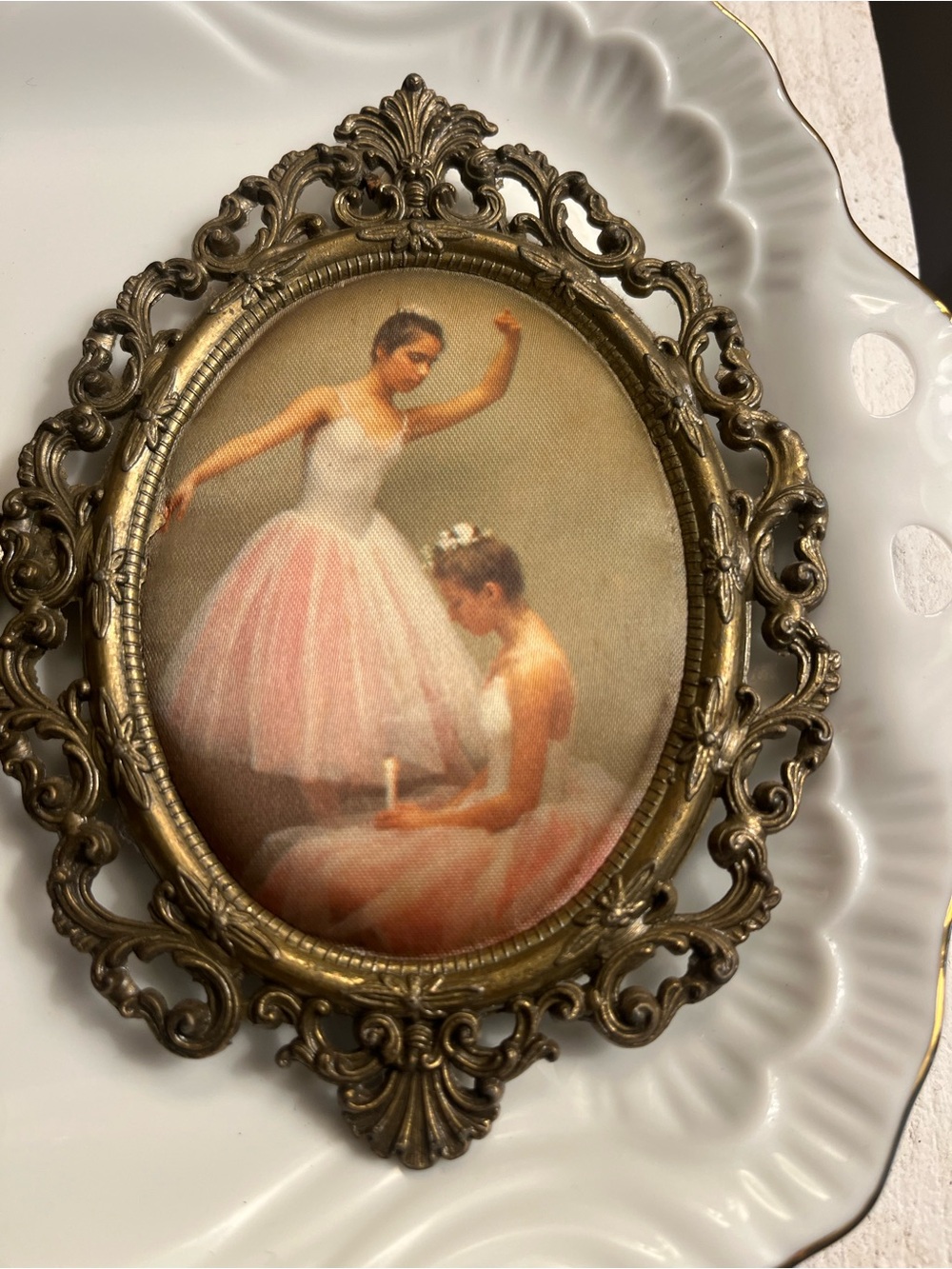 Vintage Ballerina Satin Art Print in Rococo Frame